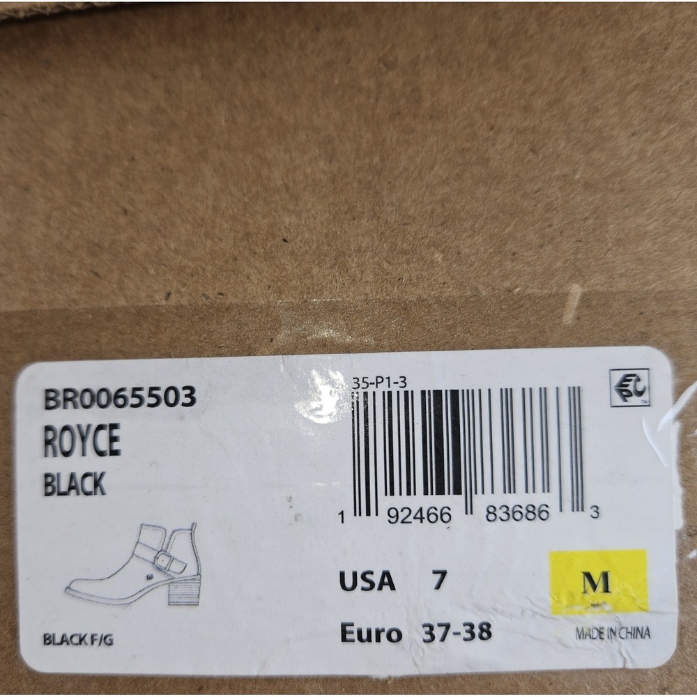 Born Royce Ankle Boots Size 7 Black Distressed Leather Silver Buckle Block Heel - Picture 9 of 11